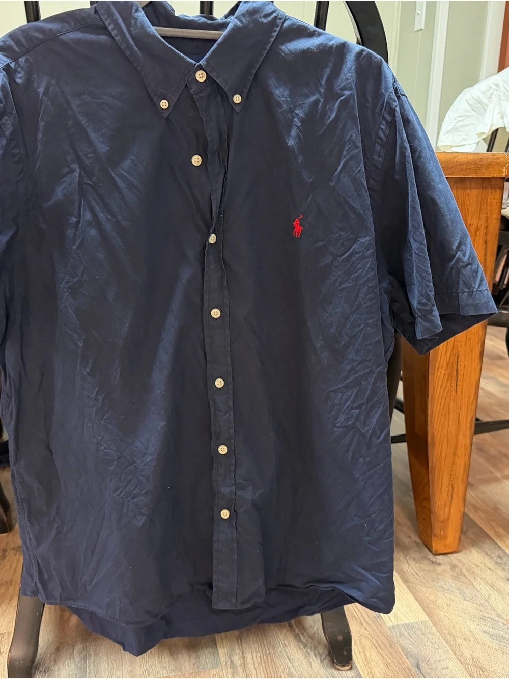 Ralph Lauren Navy Button-Up Shirt with Red Pony Logo